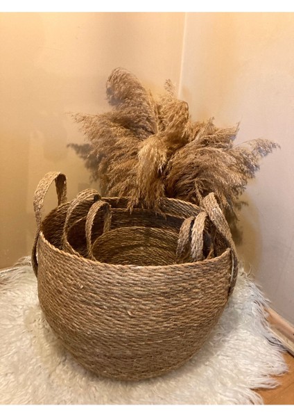 3'lü Kulplu Tombul Hasır Sepet / Saksılık / Düzenleyici modelleri