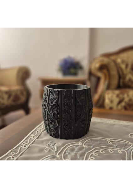 Modern Işlemeli Dekoratif Saksı - Siyah Petg - Iç Mekan ve Dış Mekan Kullanımına Uygun fırsatları