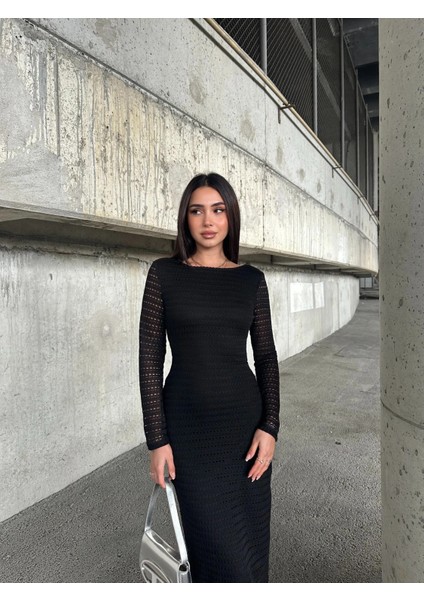 Sırt Dekolteli File Detaylı Elbise fiyatları