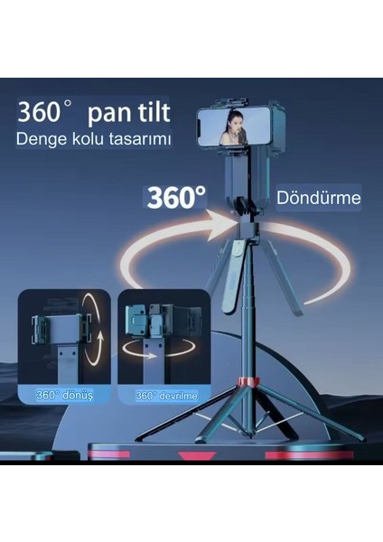 iPhone 11 Uyumlu Akıllı Gimbal Selfie Çubuğu 1.8m Tripod Otomatik Yüz Takibi fırsatları