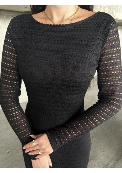 Sırt Dekolteli File Detaylı Elbise indirimleri