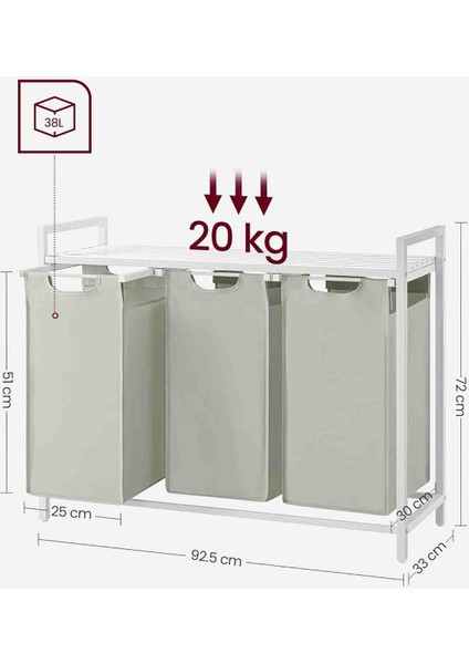 Çamaşır Sepeti 3 Bölmeli, Raflı Çamaşır Torbası, Çamaşır Kutusu, Oxford Kumaş fırsatları