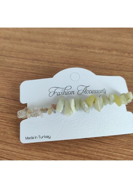 Sarımsı Yeşim ve Şeffaf Kristal Taşlı Ayarlanabilir Bileklik- 4903