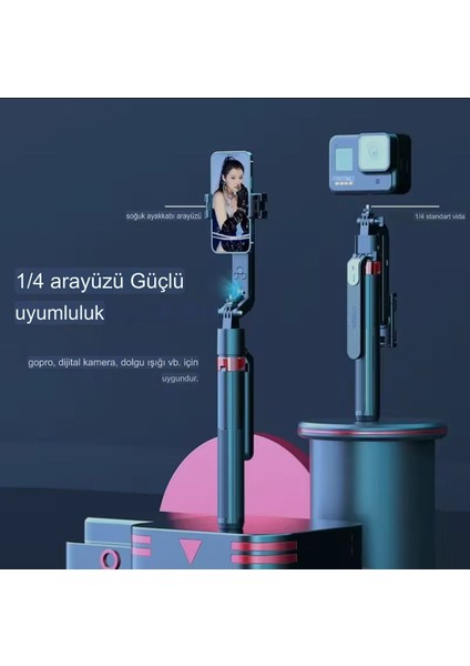 iPhone 15 Uyumlu Akıllı Gimbal Selfie Çubuğu 1.8m Tripod Otomatik Yüz Takibi indirimleri