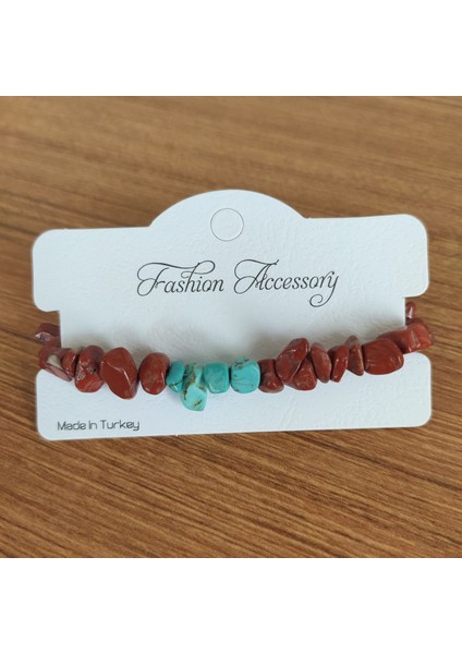 Etnik Tarz Turkuaz & Jasper Doğal Taşlı Ayarlanabilir Bileklik - 9991