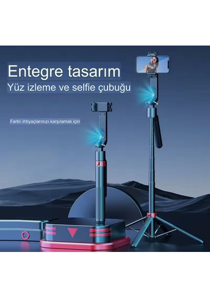 14 Ultra Uyumlu Akıllı Gimbal Selfie Çubuğu 1.8m Tripod Otomatik Yüz Takibi