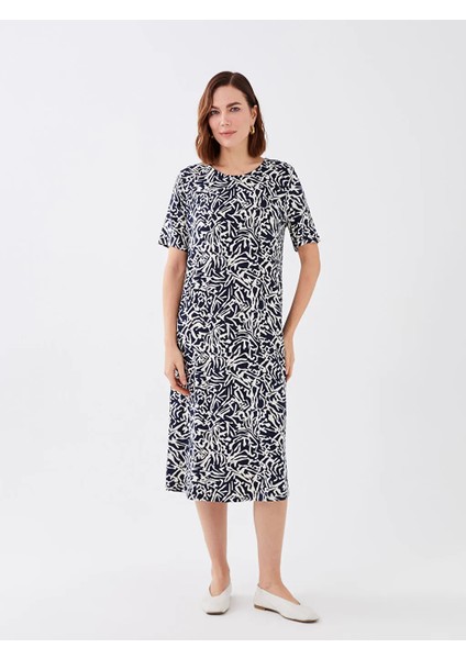Lcw Grace Bisiklet Yaka Desenli Kısa Kollu A Kesim Kadın Elbise