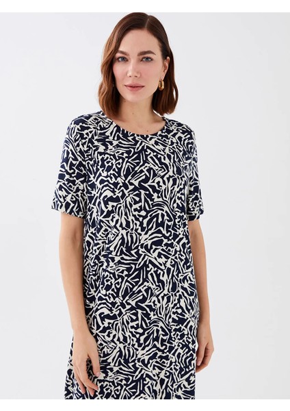 Lcw Grace Bisiklet Yaka Desenli Kısa Kollu A Kesim Kadın Elbise modelleri
