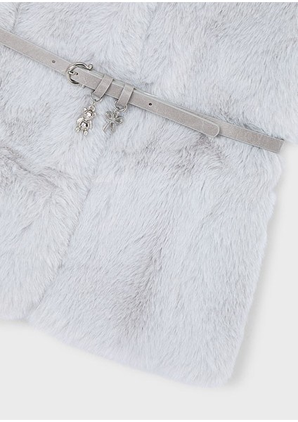 Gri Kız Çocuk Kemerli Kürk Yelek 4315 modelleri