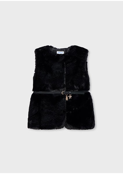 Siyah Kız Çocuk Kemerli Kürk Yelek 4315