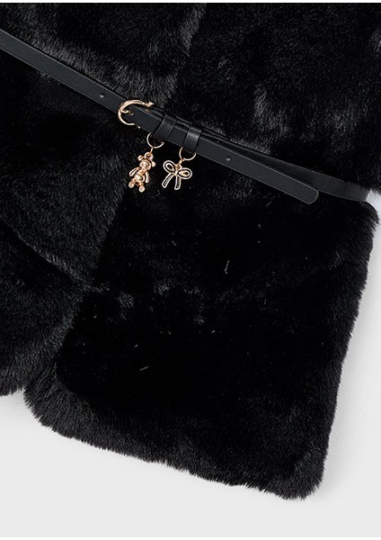 Siyah Kız Çocuk Kemerli Kürk Yelek 4315 modelleri