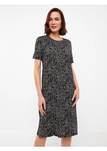 Lcw Grace Bisiklet Yaka Desenli Kısa Kollu A Kesim Kadın Elbise