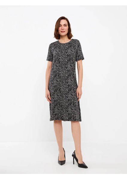 Lcw Grace Bisiklet Yaka Desenli Kısa Kollu A Kesim Kadın Elbise fiyatları