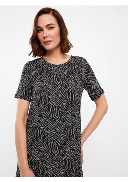 Lcw Grace Bisiklet Yaka Desenli Kısa Kollu A Kesim Kadın Elbise modelleri