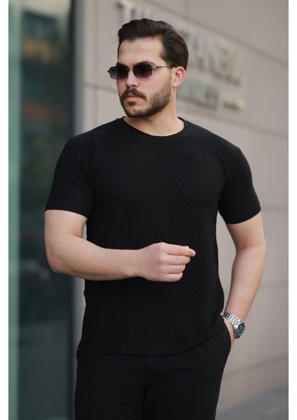 Erkek Kısa Kollu Baklava Desenli T-Shirt