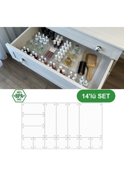 14'lü Set Çekmece Içi Dolap Içi Düzenleyici Organizer Kristal