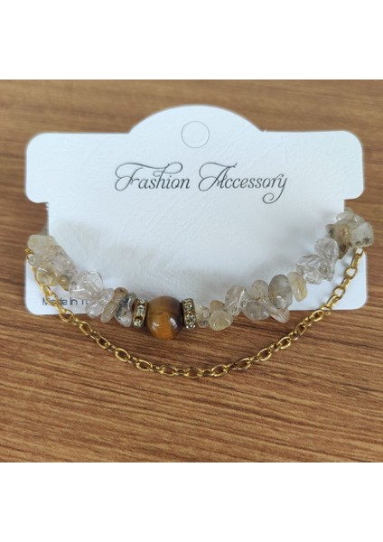 Kaplan Gözü ve Kristal Kuvars Doğal Taş Bileklik - 6817