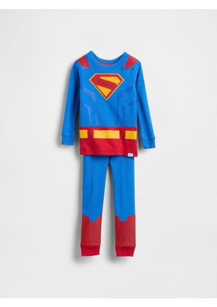 Bebek Mavi Organik Brushed Pamuk Superman Pijama Takımı