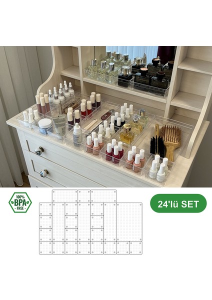24'lü Set Çekmece Içi Dolap Içi Düzenleyici Organizer Kristal