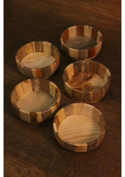 5'li Ahşap Çerez Kase Seti Ağaç Renkli Tasarımlı modelleri