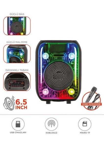 D66 Siyah Kablolu Mikrofonlu Bluetooth Hoparlör