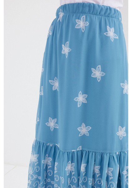 Kadın BDART Çiçek Desenli Maxi Etek Blue fırsatları