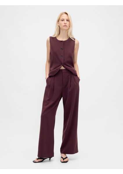 Kadın Bordo 365 High Rise Pileli Pantolon