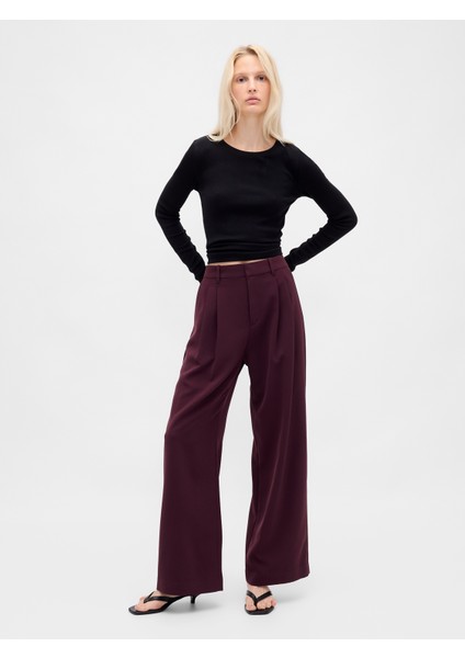 Kadın Bordo 365 High Rise Pileli Pantolon fiyatları