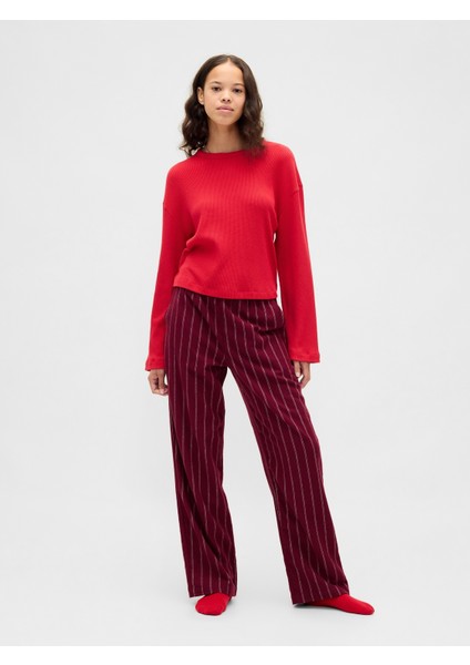 Kadın Bordo En Yumuşak Flannel Pijama Pantolonu