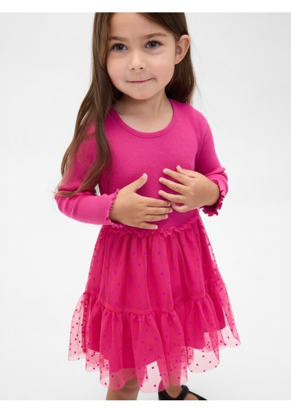 Kız Bebek Pembe Tül Detaylı Elbise