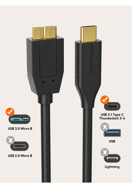 Ype-C To Micro B 3.1 HDD Harici Harddisk Kablosu 1 Metre Çevirici Dönüştürücü Şarj Cihazı Aktarıcı Kablo fırsatları