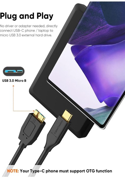 Ype-C To Micro B 3.1 HDD Harici Harddisk Kablosu 1 Metre Çevirici Dönüştürücü Şarj Cihazı Aktarıcı Kablo