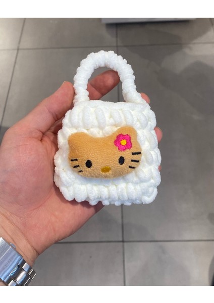 Hello Kitty Figürlü Huawei Buds Samsung Buds ve Airpods Uyumlu El Yapımı Örgü Kulaklık Kılıfı