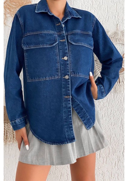 Kadın Denim Gömlek – Düğmeli & Astarsız Rahat Kesim modelleri