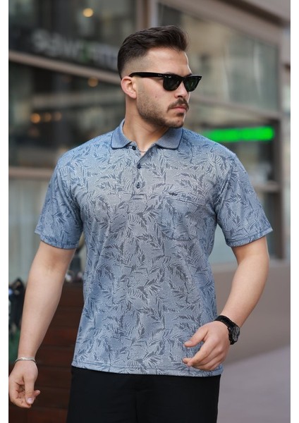 Erkek Yakalı Jakar Baskılı Kısa Kollu T-Shirt