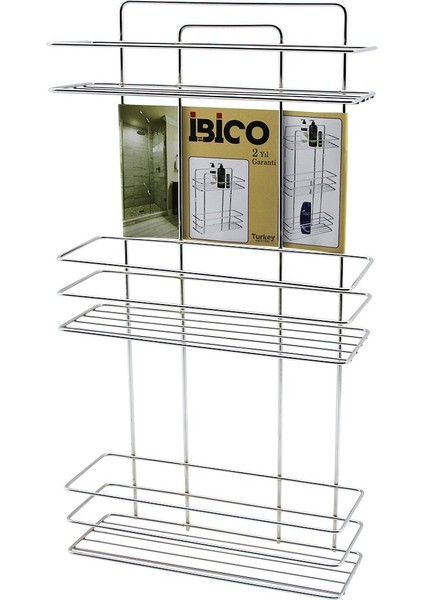 3 Katlı - Dikdörtgen Krom Metal Banyo Köşelik - Duşkabin Raf - Şampuanlık (5250)