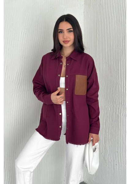 Kadın Püskül Detaylı Renk Bloklu Oversize Kot Gömlek – Katmanlı Stil