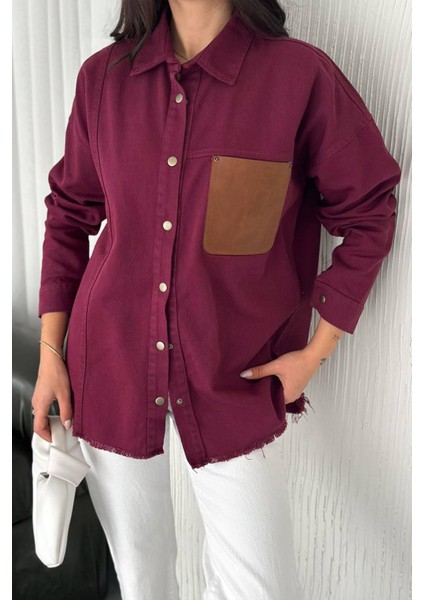 Kadın Püskül Detaylı Renk Bloklu Oversize Kot Gömlek – Katmanlı Stil fiyatları