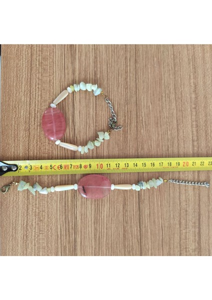 Pembe Kuvars Gül Taşı & Sedef Yan Taşlı El Yapımı Bileklik - 1043 fiyatları