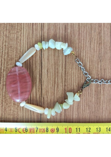 Pembe Kuvars Gül Taşı & Sedef Yan Taşlı El Yapımı Bileklik - 1043 modelleri