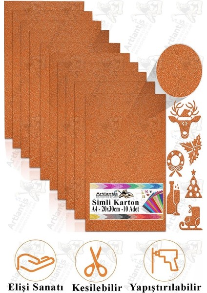 Turuncu Simli Karton A4 20X30 cm 10 Lu 1 Paket Simli Fon Kartonu Parıltılı Kağıt Anasınıfı Kreş Etkinlik Proje
