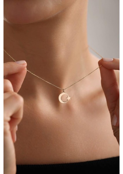 14 Ayar Altın Ay Yıldız Kolye