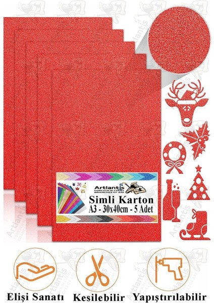 Simli Karton A3 30X40 cm 5 Li 1 Paket Simli Fon Kartonu Parıltılı Kağıt Anasınıfı Kreş Etkinlik Proje Dekoratif