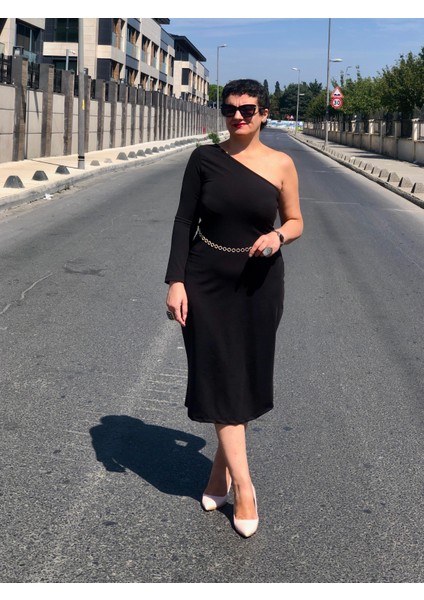 Tek Omuz Kemer Aksesuarlı Midi Boy Kalem Elbise indirimleri