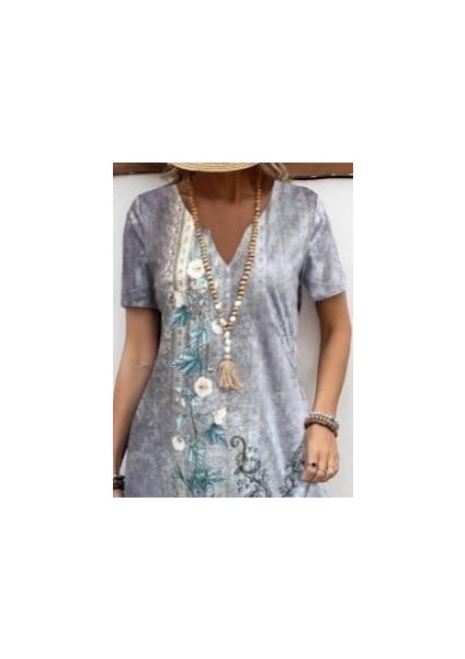 Kadın Kısa Kollu V Yakalı Desenli Süprem Elbise fiyatları