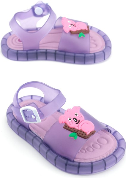 Yazlık Kız Çocuk Suni Deri Işıklı Rahat Taban Bilekten Ayarlanabilir Günlük Sandalet