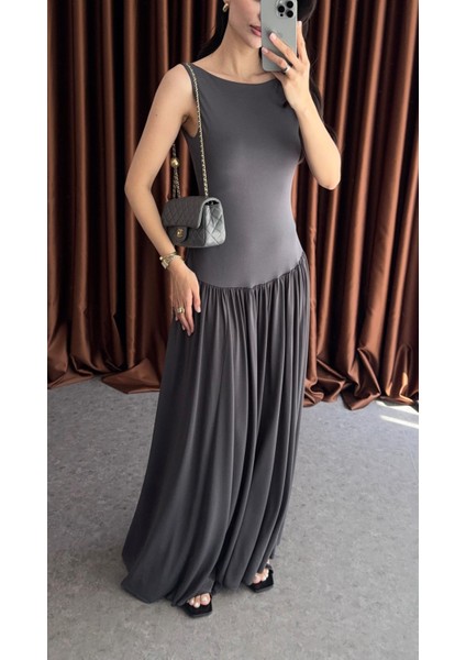 Antrasit Maxi Modal Elbise modelleri