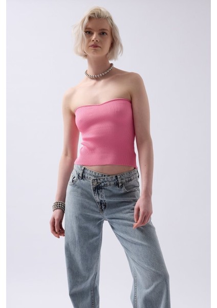 Straplez Dokulu Crop modelleri