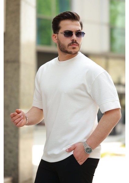 Erkek Basic Oversize Double Face Kumaş Kısa Kollu Tshirt - Xl - Beyaz