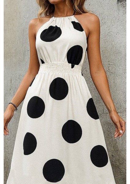 Kadın Kolsuz Boyundan Bağlamalı Beli Lastikli Dijital Baskı Süprem Uzun Elbise fiyatları